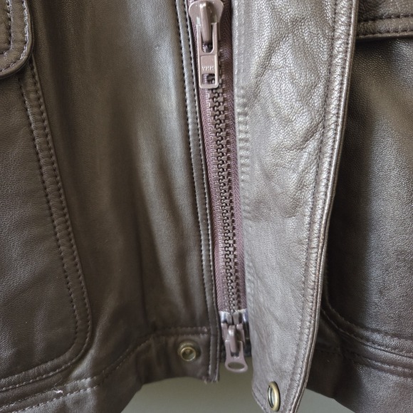 VTG Eddie Bauer Men's M Leather Goose Down Puffer Coat Brown Mid Length Full Zip - Picture 7 of 11